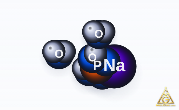 Sodium Phosphate, Monobasic, Dihydrate (CAS 13472-35-0) – space-filling 3D model, MolGod Viewer