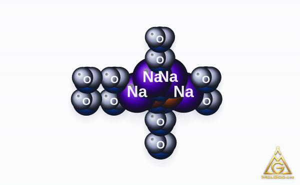 Sodium pyrophosphate decahydrate (CAS 13472-36-1) – space-filling 3D model, MolGod Viewer