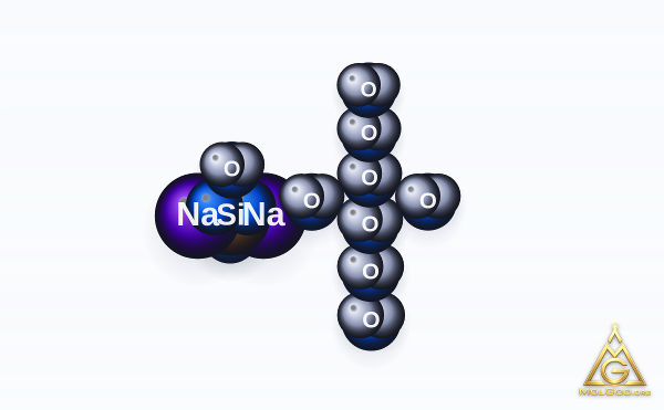 Sodium silicate nonahydrate (CAS 13517-24-3) – space-filling 3D model, MolGod Viewer