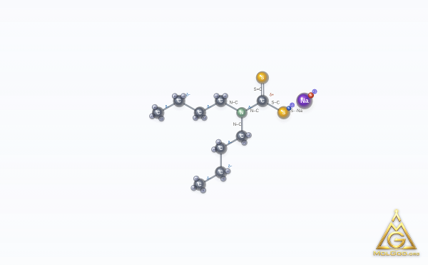 Sodium dibutyldithiocarbamate (CAS 136-30-1) – ball-and-stick 3D model, MolGod Viewer