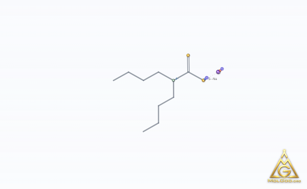 Sodium dibutyldithiocarbamate (CAS 136-30-1) – skeletal 3D model, MolGod Viewer