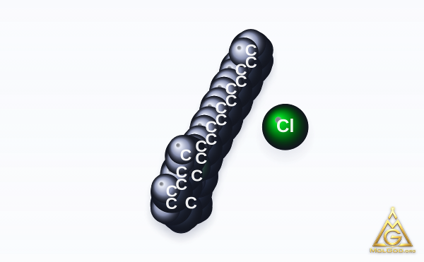 Benzododecinium Chloride (CAS 139-07-1) – space-filling 3D model, MolGod Viewer