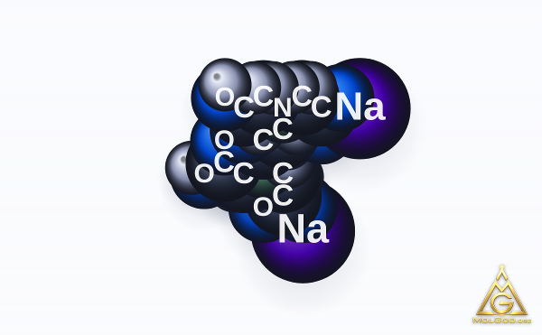 EDTA disodium salt (CAS 139-33-3) – space-filling 3D model, MolGod Viewer