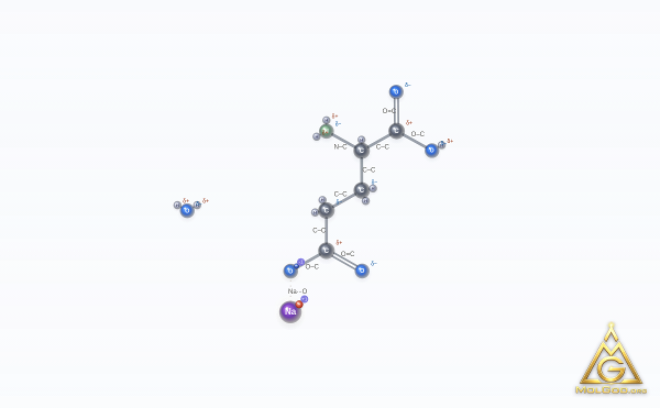 Monosodium L-glutamate (CAS 142-47-2) – 2D structure, MolGod Viewer