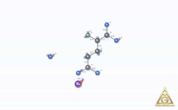 Monosodium L-glutamate (CAS 142-47-2) – ball-and-stick 3D model, MolGod Viewer