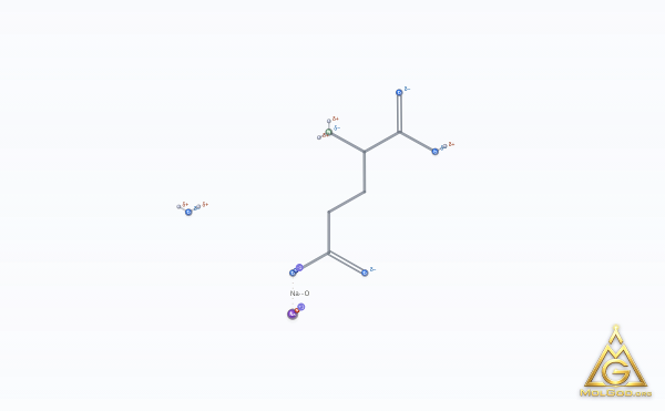 Monosodium L-glutamate (CAS 142-47-2) – skeletal 3D model, MolGod Viewer