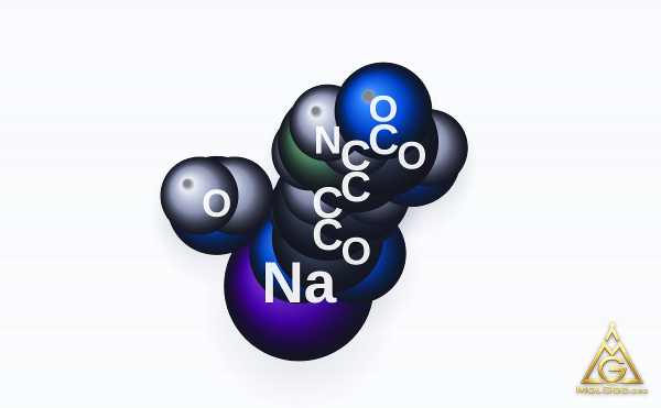 Monosodium L-glutamate (CAS 142-47-2) – space-filling 3D model, MolGod Viewer