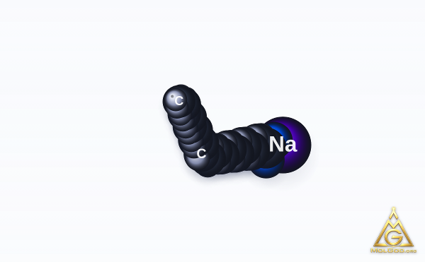 Sodium Oleate (CAS 143-19-1) – space-filling 3D model, MolGod Viewer