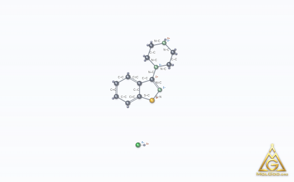 3-(1-Piperazinyl)-1,2-benzisothiazole monohydrochloride (CAS 144010-02-6) – 2D structure, MolGod Viewer