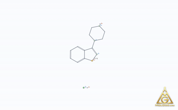 3-(1-Piperazinyl)-1,2-benzisothiazole monohydrochloride (CAS 144010-02-6) – skeletal 3D model, MolGod Viewer