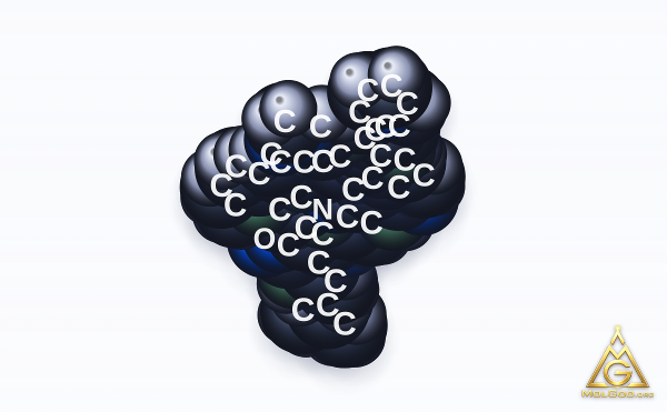 Heterophyllin B (CAS 145459-19-4) – space-filling 3D model, MolGod Viewer
