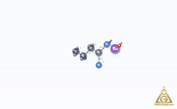 Sodium Butyrate (CAS 156-54-7) – ball-and-stick 3D model, MolGod Viewer