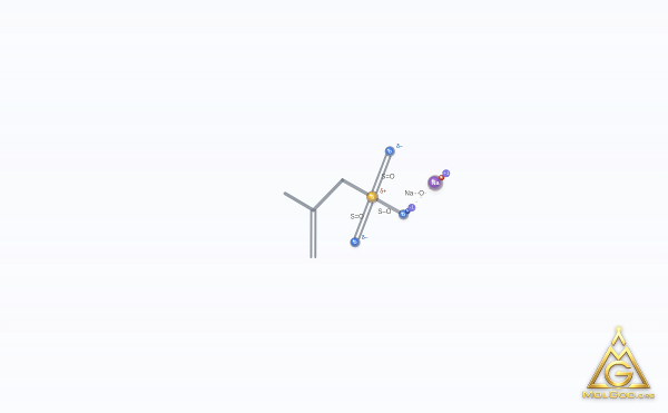 Sodium methallylsulfonate (CAS 1561-92-8) – skeletal 3D model, MolGod Viewer