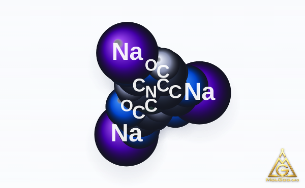 Trisodium dicarboxymethyl alaninate (CAS 164462-16-2) – space-filling 3D model, MolGod Viewer