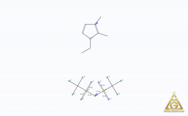 1-Ethyl-2,3-dimethylimidazolium Bis(trifluoromethanesulfonyl)imide (CAS 174899-90-2) – modèle 3D squelettique, MolGod Viewer