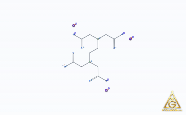 Edetate Tripotassium (CAS 17572-97-3) – modèle 3D squelettique, MolGod Viewer