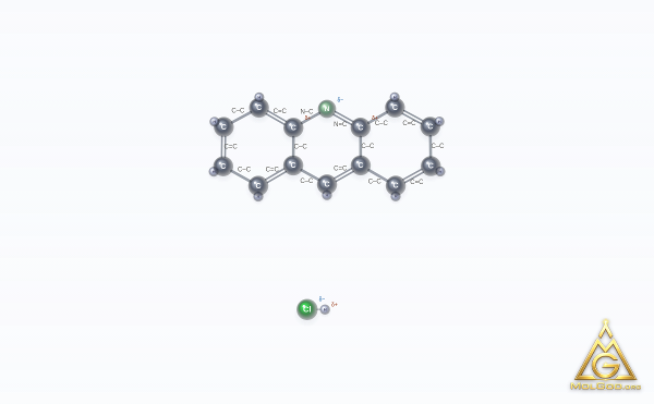 Acridine, hydrochloride (CAS 17784-47-3) – modèle 3D boules et bâtonnets, MolGod Viewer