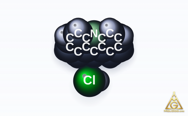 Acridine, hydrochloride (CAS 17784-47-3) – modèle 3D compact (space-filling), MolGod Viewer
