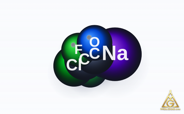 Sodium chlorodifluoroacetate (CAS 1895-39-2) – modèle 3D compact (space-filling), MolGod Viewer