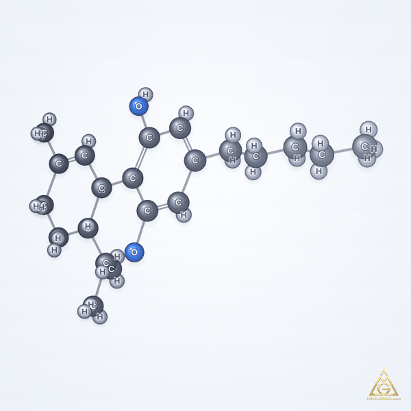 Tetrahydrocannabinol (CAS 1972-08-3) – 2D structure, MolGod Viewer