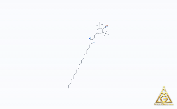 Octadecyl DI-tert-butyl-4-hydroxyhydrocinnamate (CAS 2082-79-3) – modèle 3D squelettique, MolGod Viewer