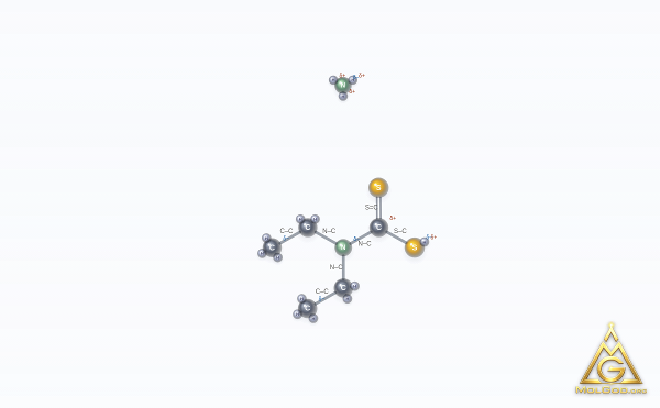 Ammonium diethyldithiocarbamate (CAS 21124-33-4) – structure 2D, MolGod Viewer