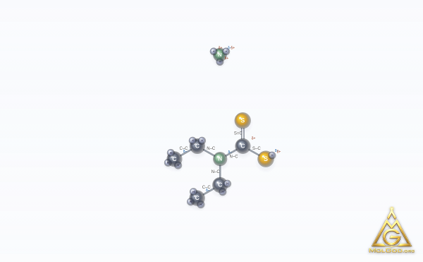 Ammonium diethyldithiocarbamate (CAS 21124-33-4) – modèle 3D boules et bâtonnets, MolGod Viewer