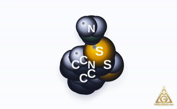 Ammonium diethyldithiocarbamate (CAS 21124-33-4) – modèle 3D compact (space-filling), MolGod Viewer
