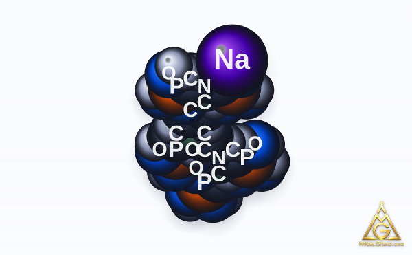 (((phosphonomethyl)imino)bis((ethylenenitrilo)bis(methylene)))tetrakisphosphonic acid, sodium salt (CAS 22042-96-2) – modèle 3D compact (space-filling), MolGod Viewer