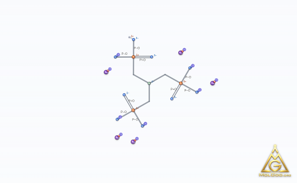 Pentasodium nitrilotris(methylenephosphonate) (CAS 2235-43-0) – modèle 3D squelettique, MolGod Viewer