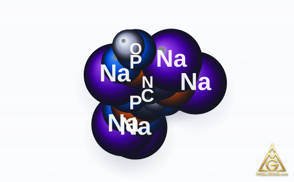 Pentasodium nitrilotris(methylenephosphonate) (CAS 2235-43-0) – modèle 3D compact (space-filling), MolGod Viewer