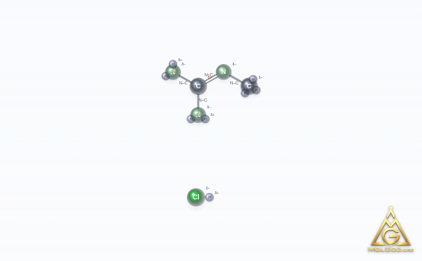 Methylguanidine hydrochloride (CAS 22661-87-6) – modèle 3D boules et bâtonnets, MolGod Viewer