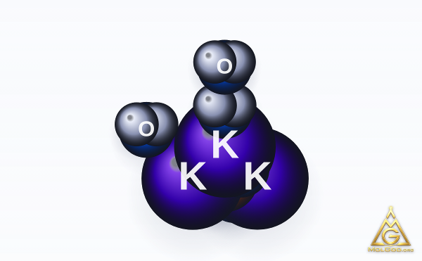 Tripotassium phosphate trihydrate (CAS 22763-03-7) – modèle 3D compact (space-filling), MolGod Viewer