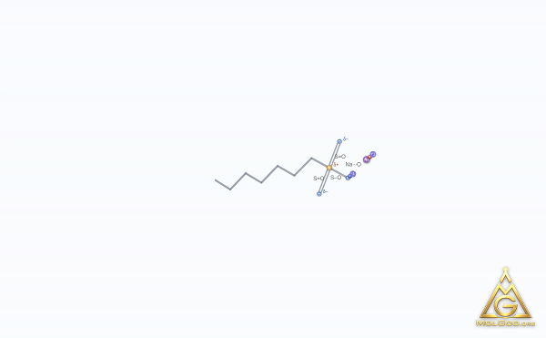 Sodium 1-heptanesulfonate (CAS 22767-50-6) – modello 3D scheletrico, MolGod Viewer