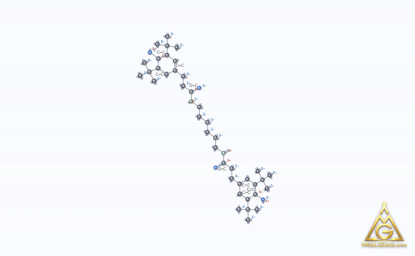N,N'-Hexamethylenebis(3,5-di-tert-butyl-4-hydroxyhydrocinnamamide) (CAS 23128-74-7) – modèle 3D boules et bâtonnets, MolGod Viewer