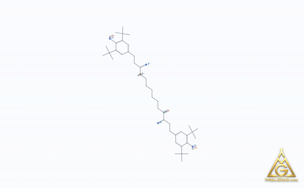 N,N'-Hexamethylenebis(3,5-di-tert-butyl-4-hydroxyhydrocinnamamide) (CAS 23128-74-7) – modèle 3D squelettique, MolGod Viewer