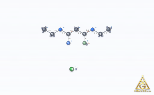Ethyl 3-ethoxy-3-iminopropionate hydrochloride (CAS 2318-25-4) – modèle 3D boules et bâtonnets, MolGod Viewer
