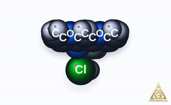 Ethyl 3-ethoxy-3-iminopropionate hydrochloride (CAS 2318-25-4) – modèle 3D compact (space-filling), MolGod Viewer