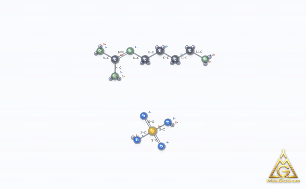 Agmatine Sulfate (CAS 2482-00-0) – modèle 3D boules et bâtonnets, MolGod Viewer