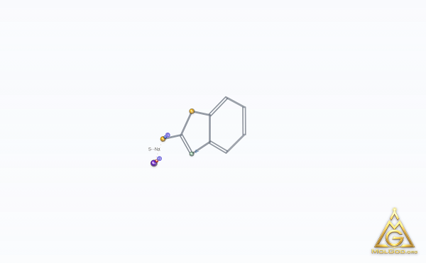 Sodium 2-mercaptobenzothiazole (CAS 2492-26-4) – modèle 3D squelettique, MolGod Viewer