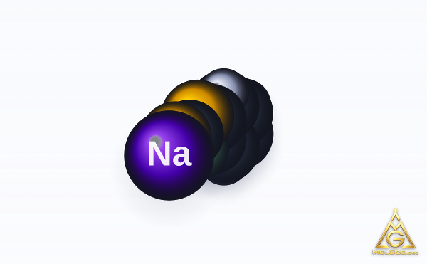 Sodium 2-mercaptobenzothiazole (CAS 2492-26-4) – modèle 3D compact (space-filling), MolGod Viewer