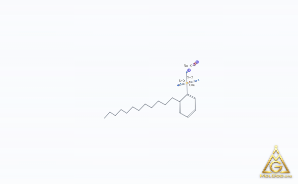 Sodium Dodecylbenzenesulfonate (CAS 25155-30-0) – modèle 3D squelettique, MolGod Viewer