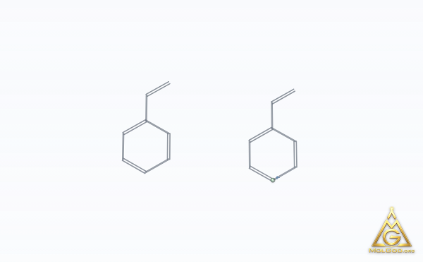 4-Vinylpyridine styrene (CAS 26222-40-2) – modèle 3D squelettique, MolGod Viewer