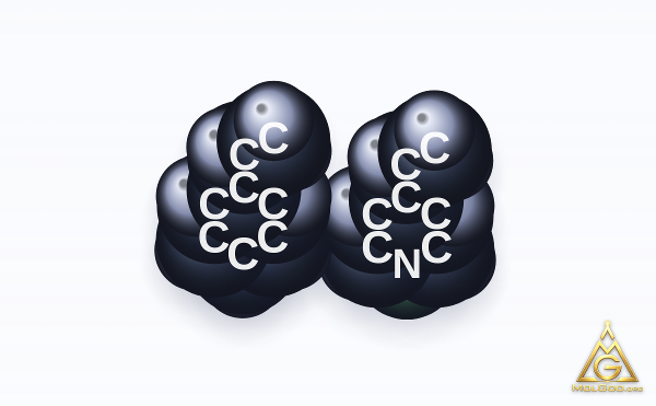 4-Vinylpyridine styrene (CAS 26222-40-2) – modèle 3D compact (space-filling), MolGod Viewer