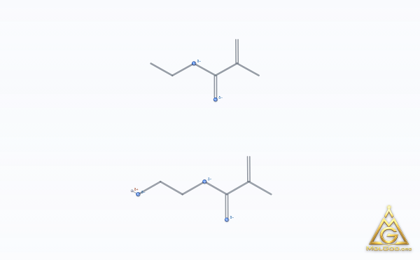 Hydroxyethyl methacrylate-ethyl methacrylate (CAS 26335-61-5) – modèle 3D squelettique, MolGod Viewer