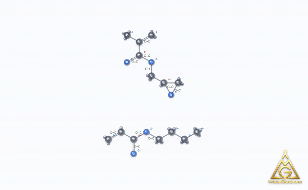 2-Propenoic acid, 2-methyl-, 2-oxiranylmethyl ester, polymer with butyl 2-propenoate (CAS 26660-36-6) – modello 3D a sfere e bastoncini, MolGod Viewer