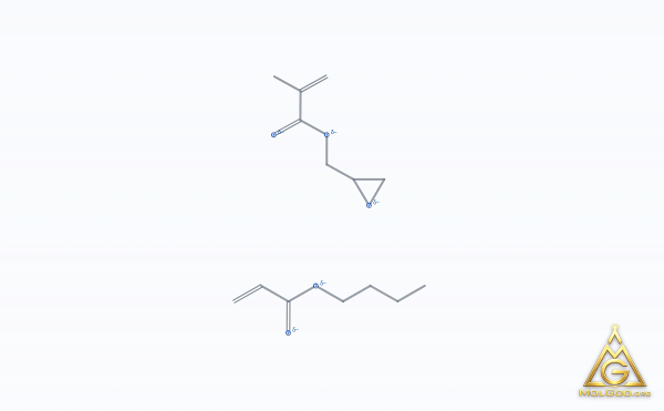 2-Propenoic acid, 2-methyl-, 2-oxiranylmethyl ester, polymer with butyl 2-propenoate (CAS 26660-36-6) – modello 3D scheletrico, MolGod Viewer