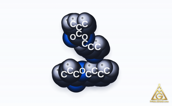 2-Propenoic acid, 2-methyl-, 2-oxiranylmethyl ester, polymer with butyl 2-propenoate (CAS 26660-36-6) – modello 3D a riempimento spaziale, MolGod Viewer