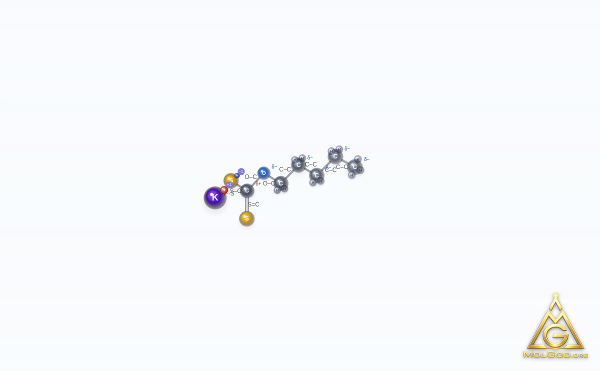 Potassium pentylxanthate (CAS 2720-73-2) – modèle 3D boules et bâtonnets, MolGod Viewer