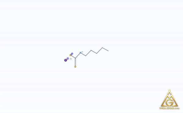 Potassium pentylxanthate (CAS 2720-73-2) – modèle 3D squelettique, MolGod Viewer